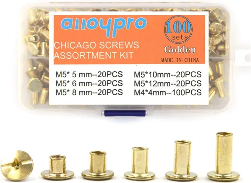 Vista 10 de Juego de 50 tornillos dorados para encuadernación Chicago, kit surtido de remaches de uñas, botón de Chicago, decoración de cuero, encuadernación
