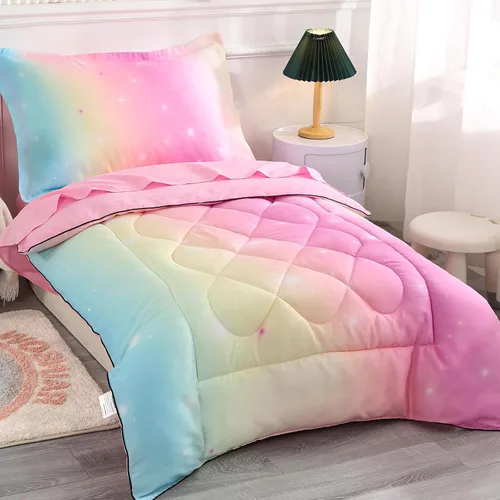 Vista 2 de Wowelife Juego de ropa de cama de 4 piezas para niñas, juego de ropa de cama rosa para niñas pequeñas, juegos de ropa de cama para niñas, juego