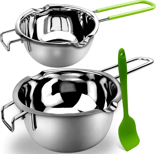 Vista 7 de Juego de ollas de doble caldera para derretir chocolate, mantequilla, queso, caramelo y caramelo, olla de acero 18/8, capacidad de 2 tazas