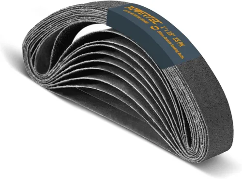 POWERTEC 46003 Bandas de lijado de 1 x 18 pulgadas, 3 de cada uno de granos 120/240/400/600/800/1000, 18 unidades, kit de correa de afilado de