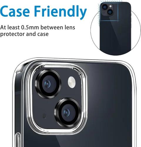Vista 5 de Protector de lente de cámara compatible con iPhone 15 y 15 Plus, cubierta antiarañazos, protector de lente de vidrio templado 9H, protector