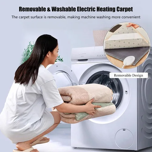 Vista 5 de Removable Washable Graphene Electric Heating Carpet Plush Heated Area Rug Indoor Floor Heating Mat Foot Warmer with Timer Fast Warm Up, Heated Floor