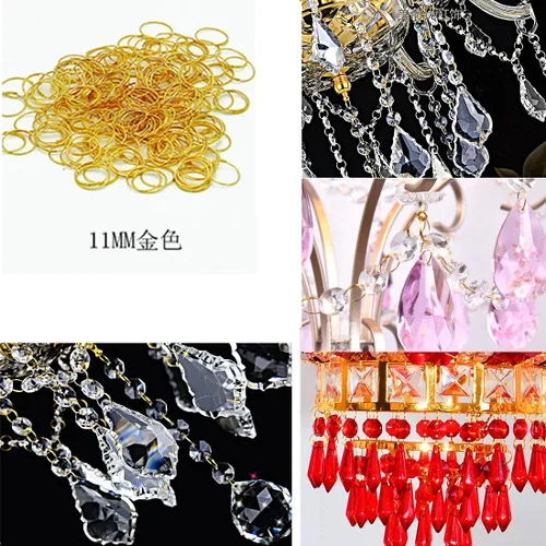 Vista 4 de H&D - 500 clips de anillo circulares divididos con bordes redondos para lámparas de cristal, cortina de cristal, guirnalda de cristal, collares