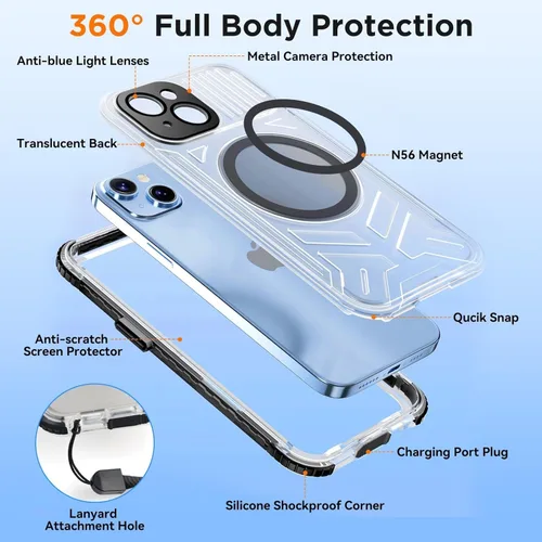 Vista 5 de WIFORT Funda impermeable para iPhone 15, [IP68 bajo el agua a prueba de polvo] [pantalla integrada] [15 pies a prueba de golpes militar], cubierta