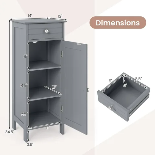 Vista 12 de GLACER Armario de almacenamiento de piso, gabinete de almacenamiento multifuncional para baño con 2 estantes ajustables, ideal para baño, sala