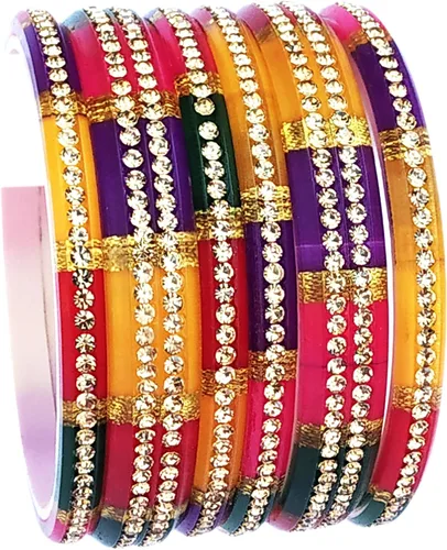 Vista 2 de JD'Z Collection - Juego de pulseras indias para boda, fiesta, multicolor, juego de 6 pulseras tradicionales