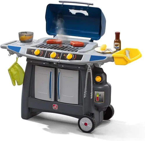 Step2 Sizzle & Smoke Juego de Parrilla BBQ, juego interactivo para interiores y exteriores con sonidos y efectos, niños pequeños a partir de 3 años,