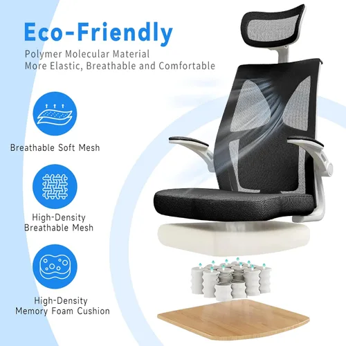 Vista 3 de Silla de oficina ergonómica, silla de malla para computadora, sillas de escritorio de oficina en casa con reposacabezas y altura ajustables, silla