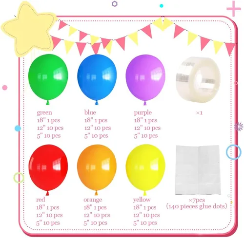 Vista 3 de Kit de Guirnalda de Arco de Globos Arcoíris Coloridos - 130 Piezas de Globos de Látex de Colores Surtidos en Tamaños Mixtos, para Baby Shower