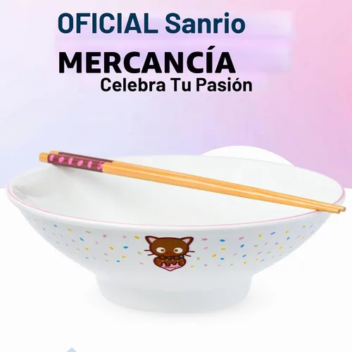 Vista 6 de Silver Buffalo Sanrio Hello Kitty and Friends - Cuenco de cerámica para ramen con palillos con chococat, 30 onzas Chococat Rainbow Sprinkles