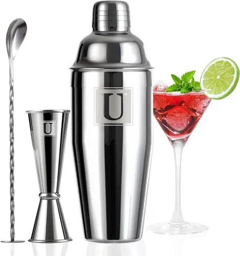 Vista 25 de Set de coctelera de 24 oz con escala mínima de 1/8 oz, Jigger de 1 oz y 2 oz - Set de coctelera Martini con monograma inicial - Set de coctelera