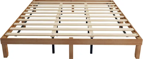 Vista 11 de HomSof Cama de plataforma de madera maciza tamaño King, no necesita somier, soporte de listones de madera fuerte, fácil montaje