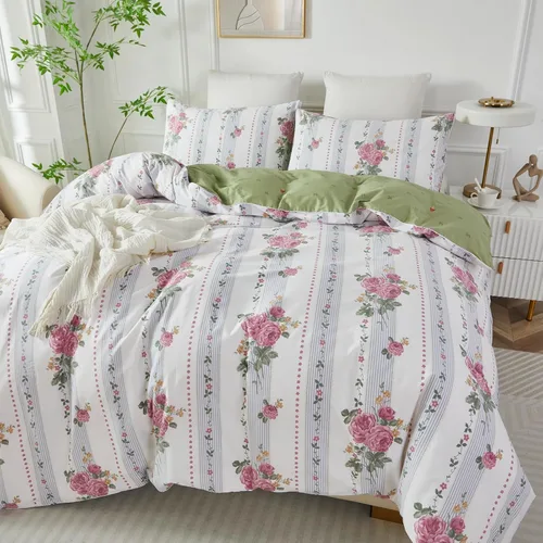 Vista 55 de FADFAY Juego de funda de edredón floral, tamaño completo, 100 % algodón, diseño de rosas y flores, funda de edredón azul, ropa de cama vintage