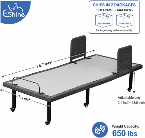 Vista 2 de ESHINE - Cama ajustable con colchón de hospital de 6 pulgadas y rieles de cama, individual XL