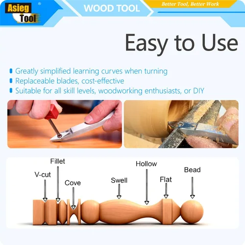Vista 5 de Mini torno de madera con punta de carburo, herramientas de torneado, conjunto combinado de acabado de detallador más duro con mango de madera e