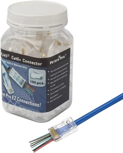 Vista 5 de PETECHTOOL Paquete de 100 conectores de paso RJ45 CAT6A CAT6 CAT6 23 AWG, extremos de cables UTP Ethernet 8P8C, conectores modulares chapados en oro