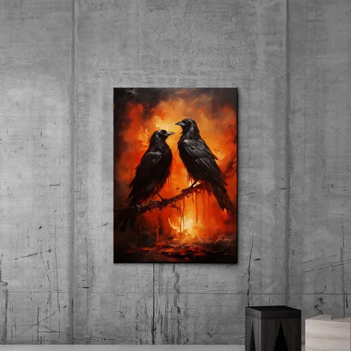 Vista 7 de Lustrous Art Print, Two Mirrored Crows Circling In Surreal Sky, Crow Prints, Crow Art, Crow Artwork, Crow Art Print, Crow Art Canvas, Canvas Prints