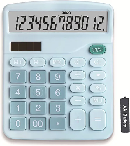 Vista 9 de YOUHO Calculadora de escritorio de oficina rosa, batería solar de 12 bits, doble potencia, función estándar, calculadora electrónica con pantalla