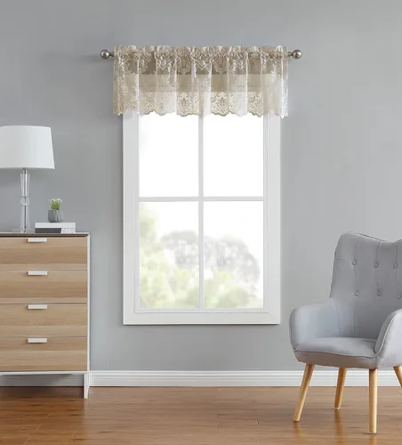 Vista 4 de Cortinas de encaje LinenZone para cocina. Tratamiento para ventana de cocina o ventana pequeña. Las capas de café se pueden combinar con swags