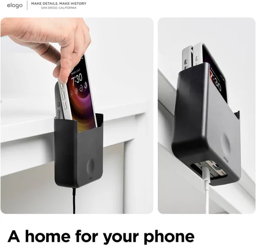 Vista 4 de elago Soporte para teléfono compatible con todos los modelos de teléfono: montaje con tornillo, carga con cable disponible, organizador