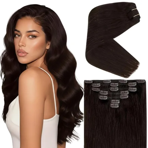 Vista 16 de Ve Sunny Extensiones de cabello humano real con clip balayage, color marrón castaño degradado a rubio, 12 pulgadas, 5 unidades, 2.82 onzas