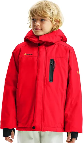 Vista 7 de GEMYSE Chaqueta de esquí impermeable con capucha para niño con forro polar resistente al viento chaqueta de invierno