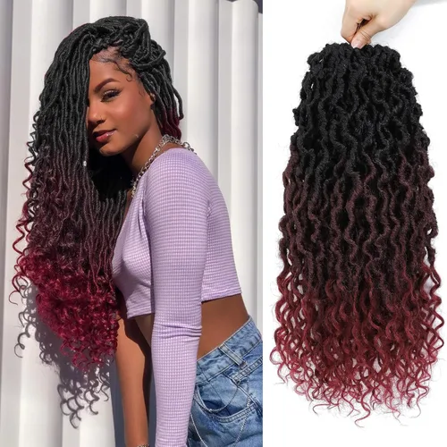 Vista 57 de Rastas de diosa de pelo de ganchillo de 18 pulgadas, 6 paquetes, pelo de ganchillo postizo previamente enrollado, pelo de ganchillo suave