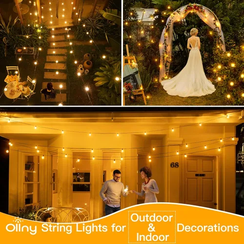 Vista 6 de Ollny 25FT Outdoor String Lights, Waterproof Connectable Shatterproof Outside Light with 13 Edison + 1 Spare LED Bulbs Plug in, Patio Lights for