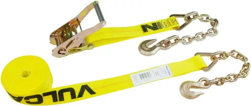 Vista 2 de VULCAN Correa de trinquete con anclajes de cadena, amarillo clásico, 2 pulgadas x 27 pies, carga de trabajo segura de 3,600 libras