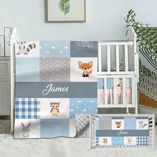Vista 12 de Juego de ropa de cama de bebé personalizado para bebés niños, juego de ropa de cama de bebé personalizado con nombre, ropa de cama de bebé de Cowboy