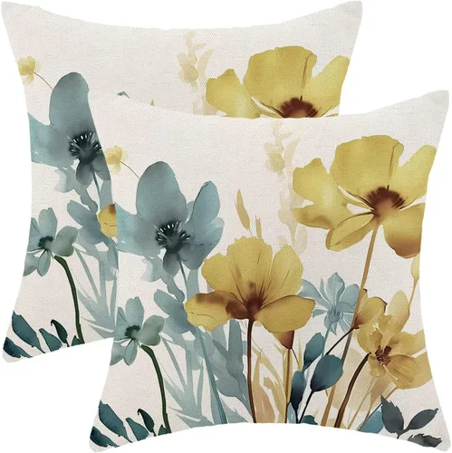 Vista 19 de AEIOAE Juego de 2 fundas de almohada florales azules y marrones de 16 x 16 pulgadas, fundas de almohada decorativas de flores de acuarela