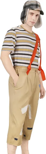 Vista 5 de Adults Costume Striped T-shirt Hat Straps Pants Outfit Halloween Cosplay Uniform Set