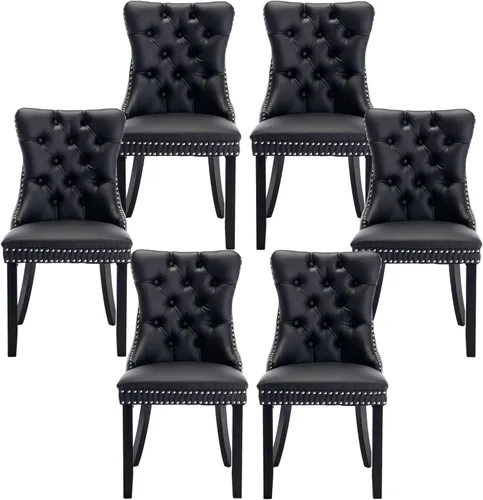 Vista 34 de Rhomtree Silla de comedor copetuda moderna de terciopelo para comedor, sillas de comedor tapizadas con diseño de remache de clavo, anillo trasero