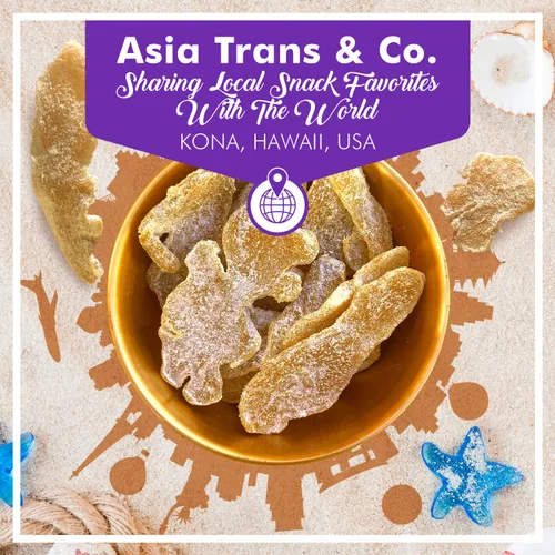 Vista 7 de Asia Trans Li Hing Mui - Caramelo de jengibre seco – Rebanadas de frutas asiáticas cristalizadas y conservadas con polvo de ciruela – Masticables