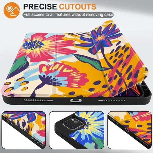 Vista 3 de MEEgoodo para iPad Pro M2 12.9 Funda 6ª/5ª/4ª/3ª Generación 2022 2021 2020 2018 con Soporte para Lápiz, Funda para Tablet con Parte Trasera de TPU