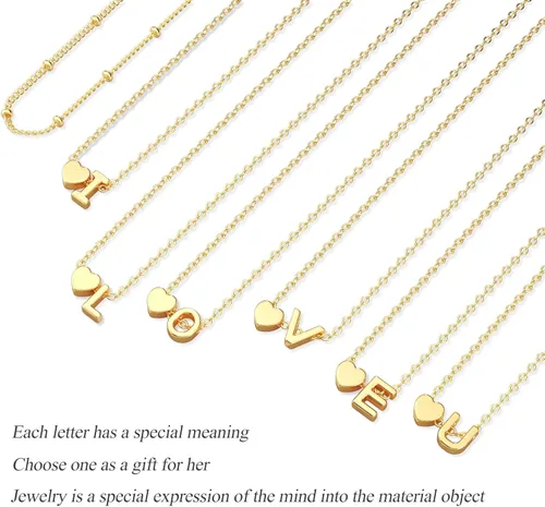 Vista 5 de DEARMAY Delicadas pulseras de oro con inicial de corazón para mujer, a la moda, de oro real de 14 quilates, pulsera con dije de letra, joyería linda