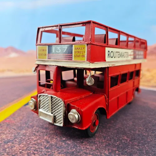 Vista 9 de Vintage London Double Decker Sightseeing Bus Modelo Open Top Diecast Metal Modelo Réplica Rojo Londres Autobús Figurine Colección