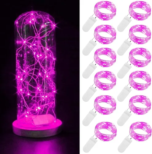 Vista 15 de Paquete de 12 luces de hadas a pilas, 7 pies, 20 LED, impermeable, alambre plateado, luces de Navidad al aire libre, mini luces de luciérnaga