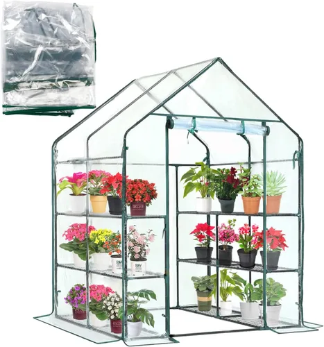 Vista 11 de Cubierta de repuesto para invernadero transitable con puerta enrollable con cremallera, 56 x 56 x 76 pulgadas, cubierta de invernadero