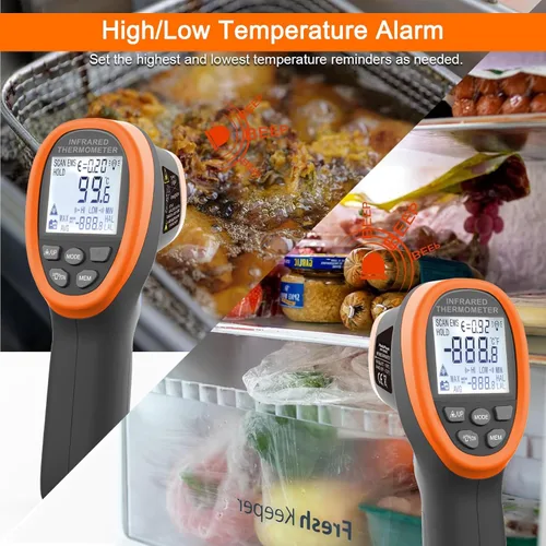 Vista 5 de HOLDPEAK - Termómetro infrarrojo D: S = 16:1, termómetro digital IR de 58 ℉ ~ 1472 ℉, herramienta IR de alta temperatura láser sin contacto