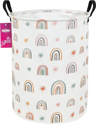 Vista 7 de Cesta de lavandería grande de tela de lona ligera, cesta de almacenamiento para juguetes, ropa sucia plegable, impermeable, para dormitorios