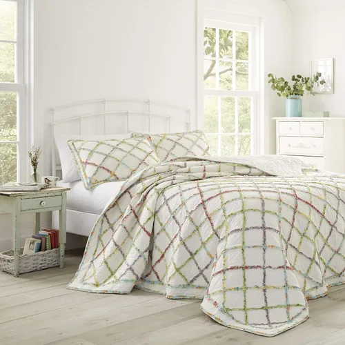 Laura Ashley – Ruffled Garden colcha de algodón, Poliéster, Crema, gemelo