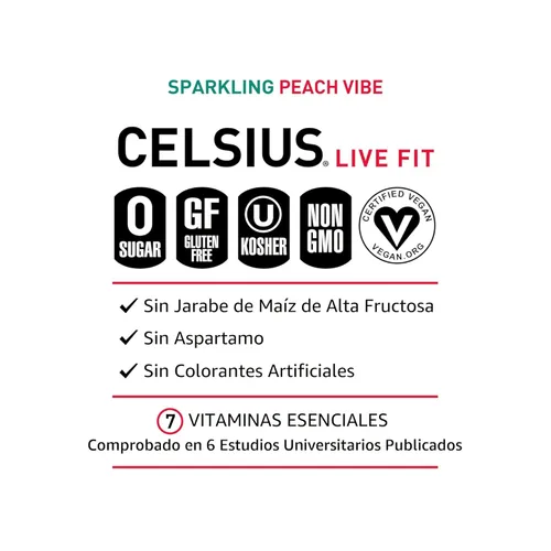 Vista 4 de CELSIUS Fitness - Bebida energética de 12 onzas líquidas, vibración de melocotón espumoso (paquete de 12)