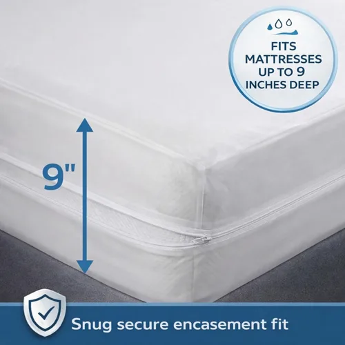 Vista 2 de Guardmax Funda de colchón de vinilo resistente con cremallera tamaño individual, protector de colchón impermeable y transpirable, ropa de cama