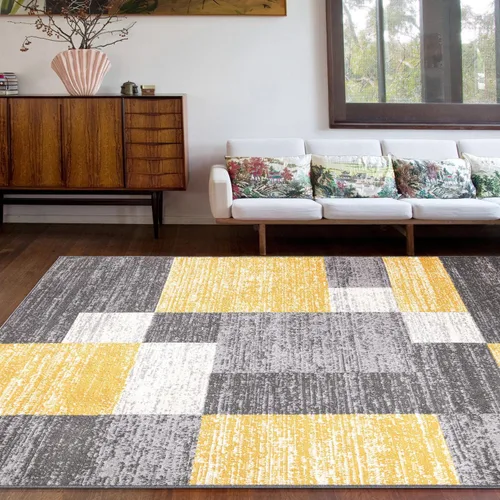 Vista 10 de Rugshop Oslo - Alfombra moderna amarilla para pasillo, diseño geométrico, resistente a la decoloración para pasillo o cocina, 2 x 7 pies