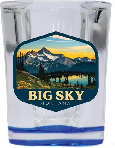 Vista 3 de Big Sky Montana Mountain and Lake Design Souvenir - Vaso de chupito cuadrado de 2.5 onzas, base azul, individual