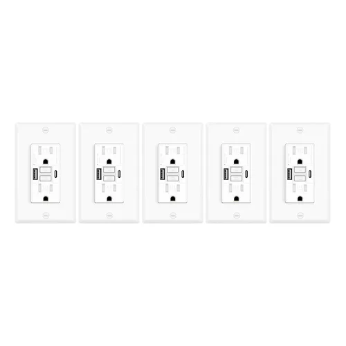 Vista 21 de Salida de receptáculo GFCI eléctrica Greencycle de 15 amperios, paquete de 5 salidas GFCI con indicador LED, resistente a la intemperie, grado