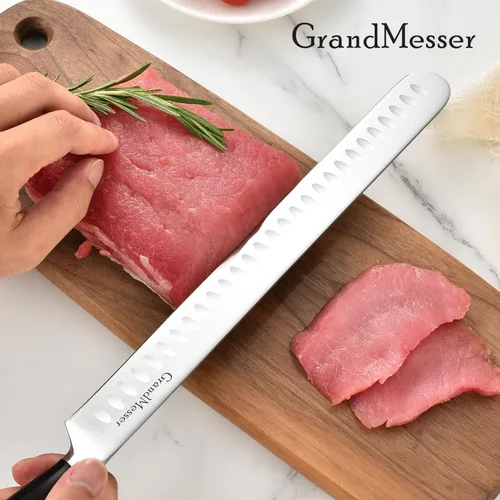 Vista 6 de Cuchillo para cortar rebanadas, cuchillo de pechuga de 12 pulgadas, diseño de mango ergonómico, para cortar barbacoa, pavo y jamón, carne asada