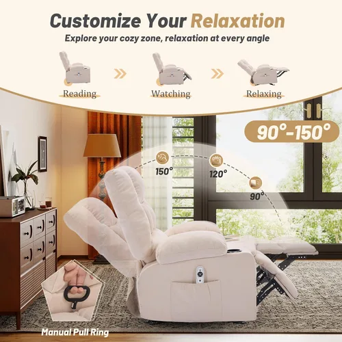 Vista 4 de Rocker - Silla reclinable con masaje y calor, mecedoras para sala de estar, silla ergonómica cómoda con portavasos y puerto de carga USB, bolsillos