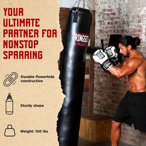 Vista 3 de Ringside Saco pesado de 100 libras para Muay Thai, bolsa de boxeo robusta Powerhide para entrenamiento y ejercicio de boxeo, MMA, Muay Thai